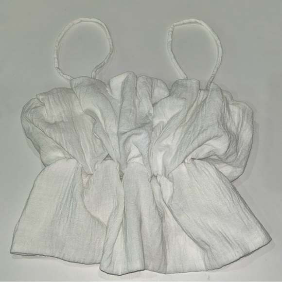 ZARA Ruched Smocked Crop top ruffled & gathered Tank Top Spaghetti Strap Cami M - Picture 4 of 9